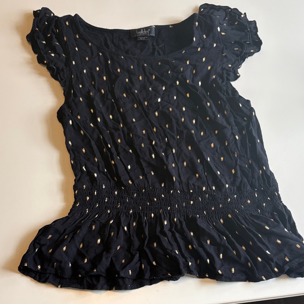 Belldini Black Blouse with Gold Details